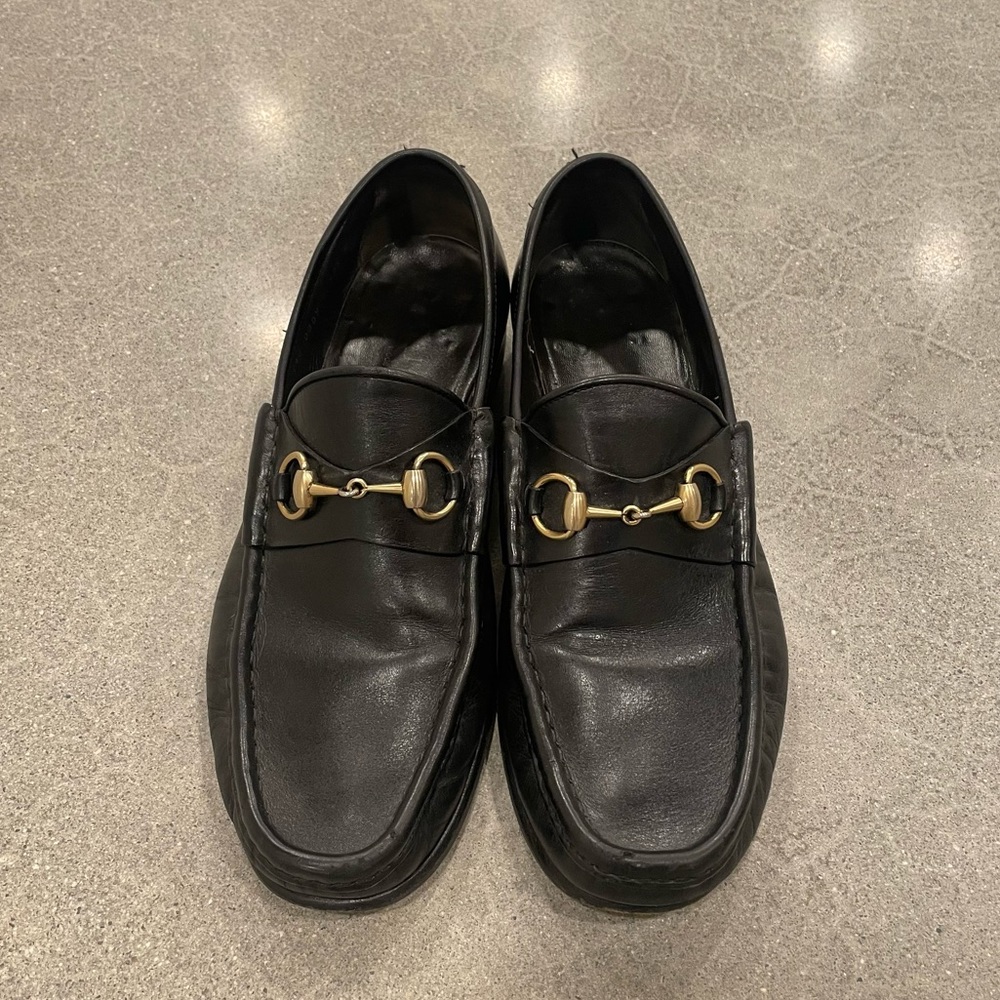 Black Gucci horsebit loafers